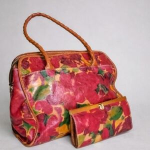 Patricia Nash Red Floral Leather Shoulder Bag